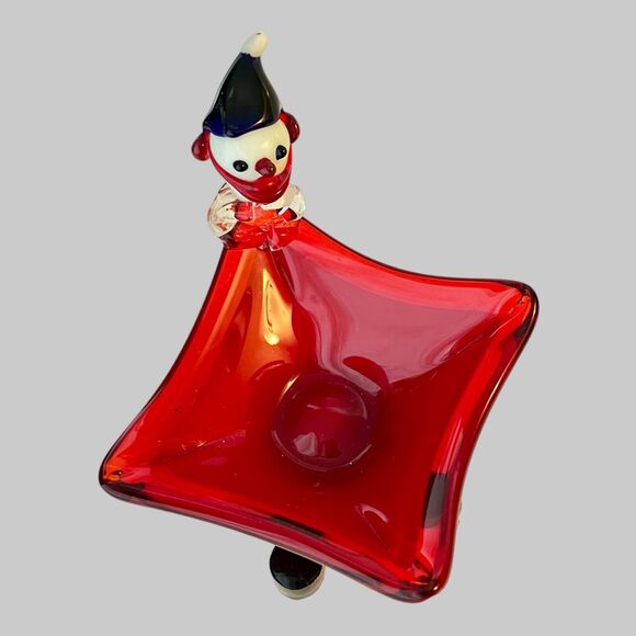 VTG Murano Italy Art Glass CLOWN CANDY NUT DISH FIGURINE 6" Square Red Black - Picture 5 of 6